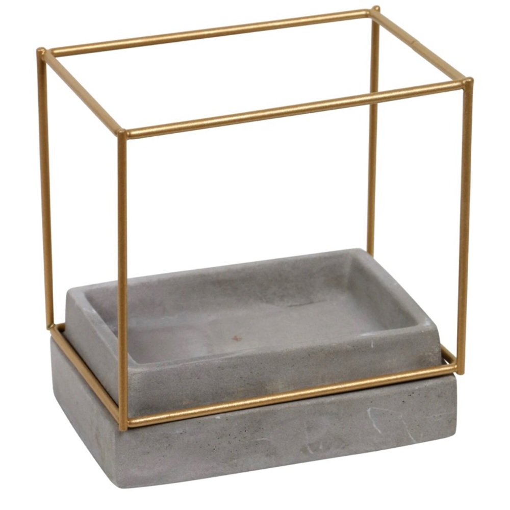 Delicate Cement Sculpture Candleholders with Gold Framework, 3.875x4.125 in.